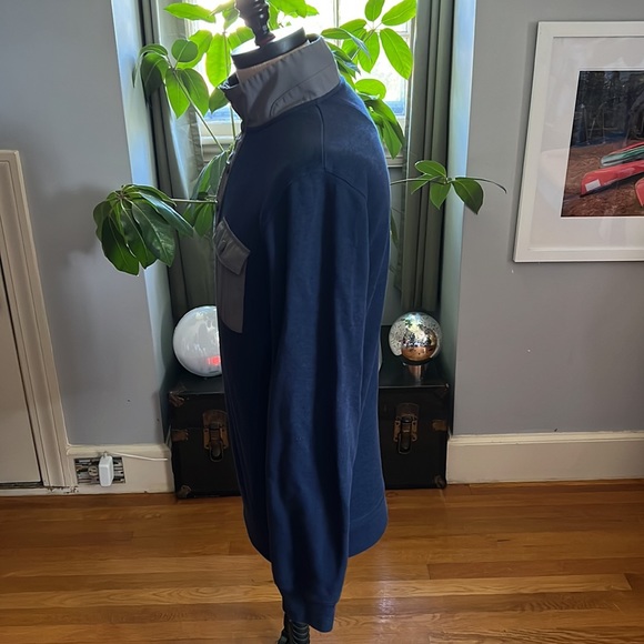 LL Bean Mens Large Blue 1/4 Snap Pockets Pullover Long Sleeve 100% Cotton - Picture 3 of 6